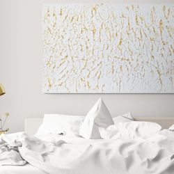 Textured white golden painting Abstract montain landscape 3D modern wall decor