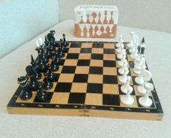 New Soviet vintage chess set, plastic chessmen and wooden board USSR