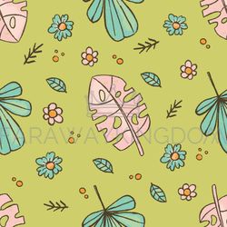 GRUNGE LEAVES Tropical Hand Drawn Vector Seamless Pattern