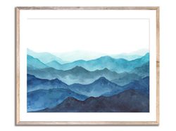 Blue Ridge Mountains Art Print Smoky Mountains Watercolor Painting Blue Ridge Virginia Landscape Wall Art Tail Blue