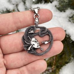 Medusa Gorgon necklace,  Greek Mythology pendant, Stainless steel jewelry