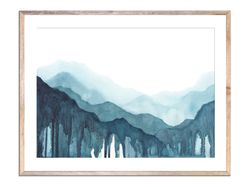 Blue Mountains Art Print Smoky Mountains Watercolor Painting Blue Ridge Virginia Landscape Wall Art Tail Blue