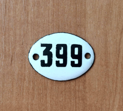 Soviet enamel metal number 399 apartment door sign vintage