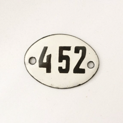 Soviet enamel metal address number sign 452 white black door plate