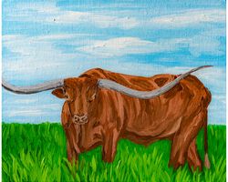 Texas Longhorn original oil painting farm animal painting Texas landscape Longhorn bull artwork western wall art