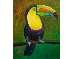 Toucan original oil painting Tropical Bird artwork Jungle animal wall art colorful bird art nursery wall decor