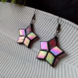Star stained glass Iridescent earrings - Hoya flower geometric dangle earrings
