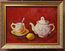 oil painting still life tea set