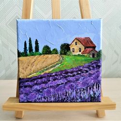 Italian landscape painting lavender wall art impasto
