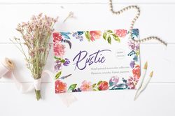 Rustic Watercolor Flower Clipart,Floral frames, wreath, greeting card, rustic wedding stationery invitation card,pattern
