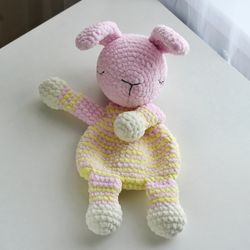 Bunny lovey crochet pattern, Rabbit Security Blanket Toy, Soft plush comforter, Lovey toy patterns, Sleepy Bunny Lovey,