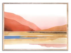 Sunrise Lake Art Print Terracotta Landscape Abstract Watercolor Painting Minimalist Mountain Lake Wall Art