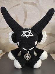 big crochet baphomet toy, black baphomet, satanic toy, plush toy