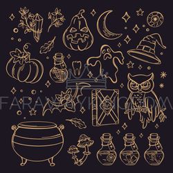HALLOWEEN Witchcraft Monocolor Sketch Vector Collection