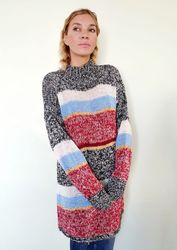 Hand Knitted Sweater-Dress for Women Chunky Knit Striped Sweater Slouchy Sweater
