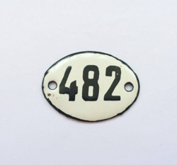 Enamel metal address number sign 482 vintage apartment door plate