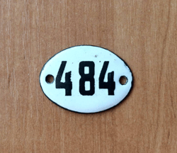Enamel metal address number 484 apartment door plate white black