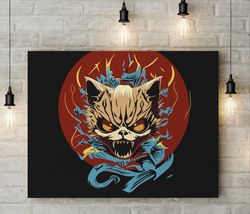 Angry cat, skeleton, digital art for print