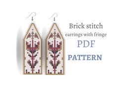 Earring pattern for beading - Brick stitch pattern for beaded fringe earrings - Native style inspired