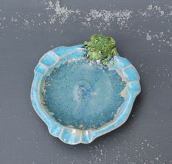 Ceramic ashtray Frog figurine Small decorative vase Ceramic plate Blue Sculpture saucer Fairy tale figurine Gift dad