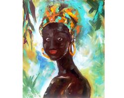 African Painting Woman Original Art African American Oil Painting Flowers Impasto Artwork  12 by 10
