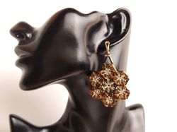 Earrings flowers with sequins beautiful voluminous golden