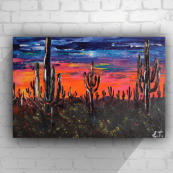Arizona oil painting, Cactus wall art