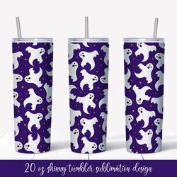 Halloween Skinny Tumbler Sublimation Design. Cute ghosts