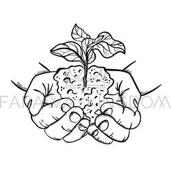 HANDS HOLDING PLANT In Sketch Style Vector Illustration Set