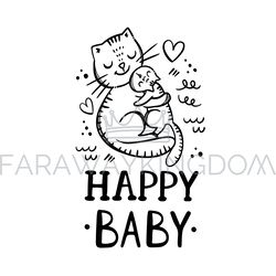 HAPPY BABY Mothers Day Cat Cartoon Vector Illustration Set