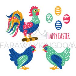 HAPPY EASTER COCK Holy Holiday Rooster Vector Illustration
