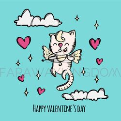 HAPPY VALENTINE Kitten Cupid Shoots A Bow Vector Illustration