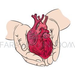 HEART AND HANDS Health Symbol Medicine Human Hand Drawn Print