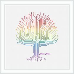 Cross stitch pattern Tree electronic silhouette geometric ornament rainbow abstract counted crossstitch patterns PDF