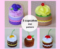 PDF Felt Cupcakes Sewing Pattern Bundle, Play Food, Hand Sewing pattern Tea time