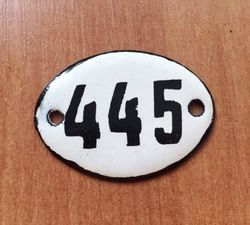 Enamel metal apt number sign 445 address vintage door plaque small