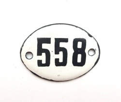 Apartment white black number sign 558 - vintage small address door plate