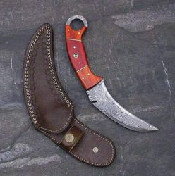 Damascus Steel karambat, Hunting knife with sheath, fixed blade Camping knife, Handmade Knives, Gifts For Men, gift him.