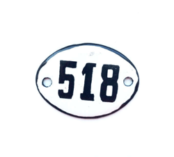 Enamel metal small apt number sign 518 vintage door plate white black