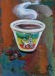 Coffee painting Ethiopian art Minimalist wall art Frame painting Buna oil painting Coffee cap painting