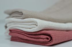 Set of waffel linen towells for bath, sauna, beach. Handmade organic gift, for all family. For hand, guest and bath