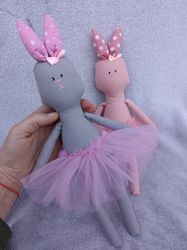 Fabric Bunny Doll 14"(33cm) / Premium Cotton Stuffed Animal Toys/ Doll rabbit / Baby/Toddler Fabric Toys / Tutu Skirt /