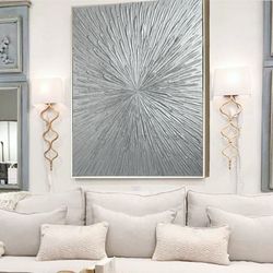Silver Abstract Wall Art Glittery Silver Painting Shining Textured artwork | Silver Petals wall art Modern wall decor