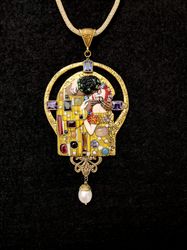 Made to order. Necklace Klimt Kiss, art nouveau necklace, unusual necklace, gold necklace