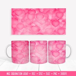 Pink Hearts Background  Mug Wrap  Sublimation. Valentines Mug  Design