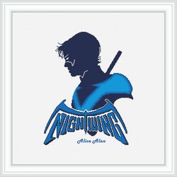 Cross stitch pattern Nightwing silhouette superhero monochrome blue comics counted crossstitch patterns Download PDF