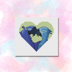 Heart parrots Cross stitch pattern