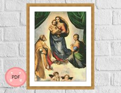 Sistine Madonna And Jesus,Cross Stitch Pattern , Raphael,Instant Download,Holy,Religious,Christian Icon,Raphaels Angels