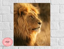 African Lion Cross Stitch Pattern , Pdf, Instant Download , X Stitch Supplies , Wild Life ,Animal Cross Stitch Pattern