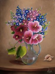 Still Life with Flowers painting Rustic Flowers Original Oil Painting on canvas 16x12 inches Floral Artwork Floral Art